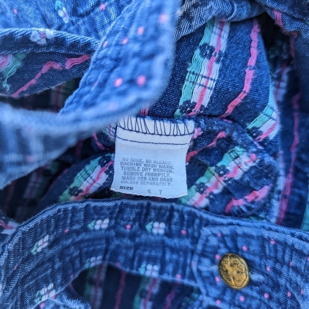 Vintage OshKosh║Floral Denim Overalls║Size 4T - Picture 5 of 8
